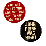 John Prine - Pinback Buttons - Oh Boy Records - Oxford Pennant